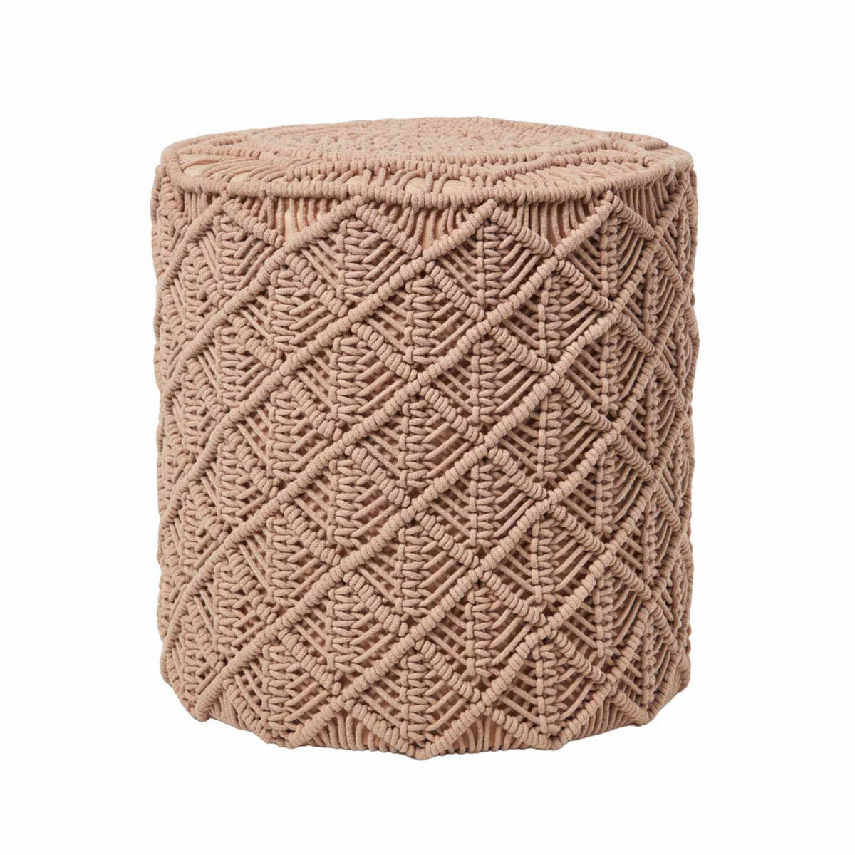 SITZPOUF Delilah rund, hellbraun im Makramee-Stil, 40/40/42 cm - Hellbraun, Textil (40/42/40cm) - Homescapes