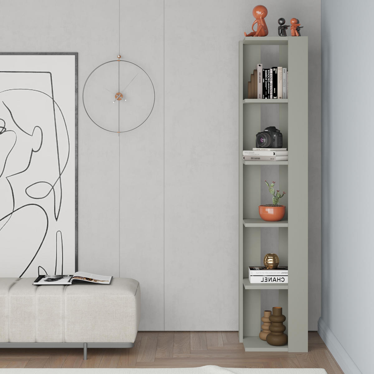 ECK BÜCHERREGAL Nati Aschgrün 34/34/161 cm - Grün, Holzwerkstoff (34/160.8/34cm) - Decortie