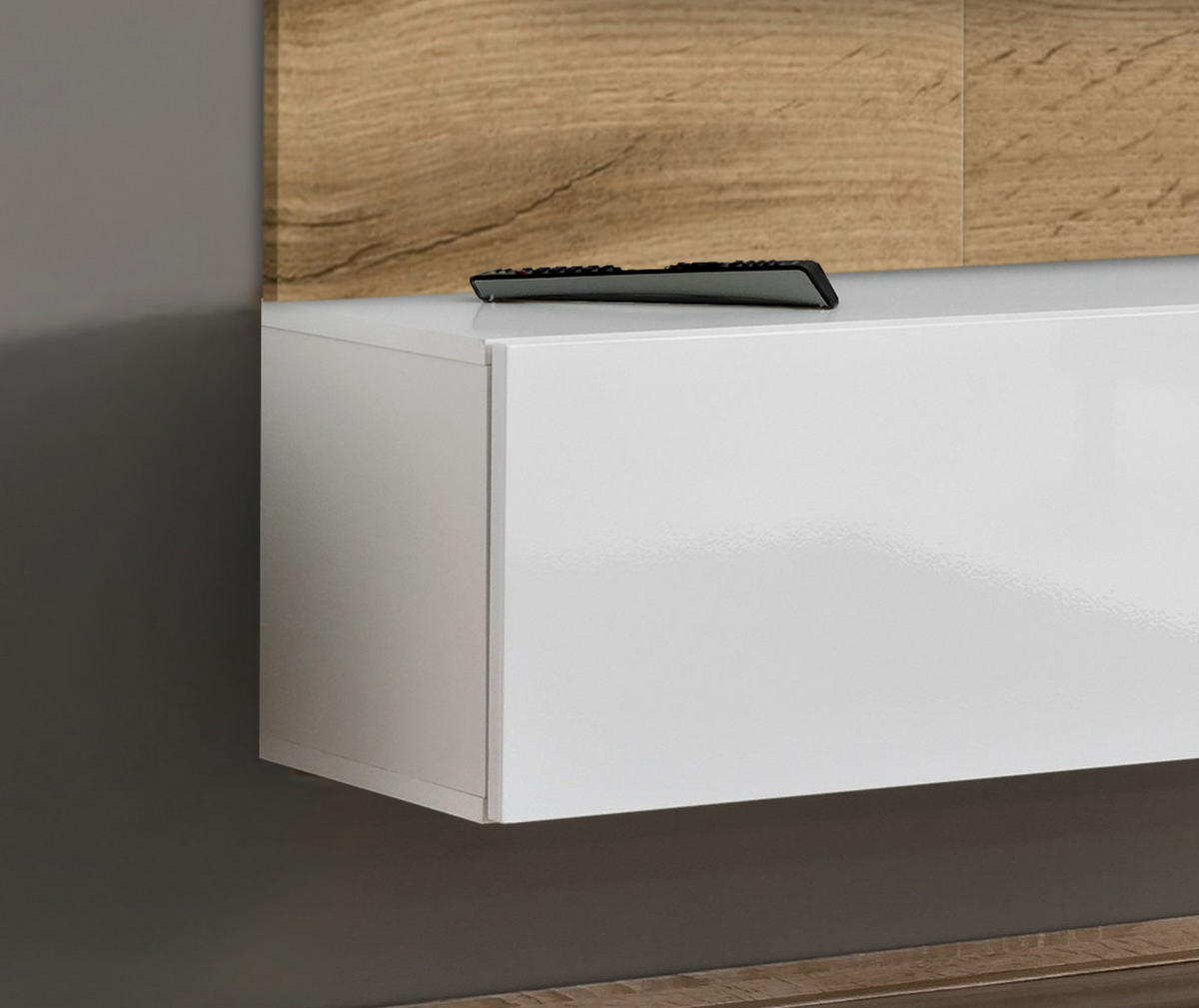 TV-LOWBOARD Eiche Wotan und weiß 180 cm hängend, Set inklusive LED-Beleuchtung - Eiche Wotan/Weiß, Glas/Holzwerkstoff (180/148/40cm) - Inn.Furn
