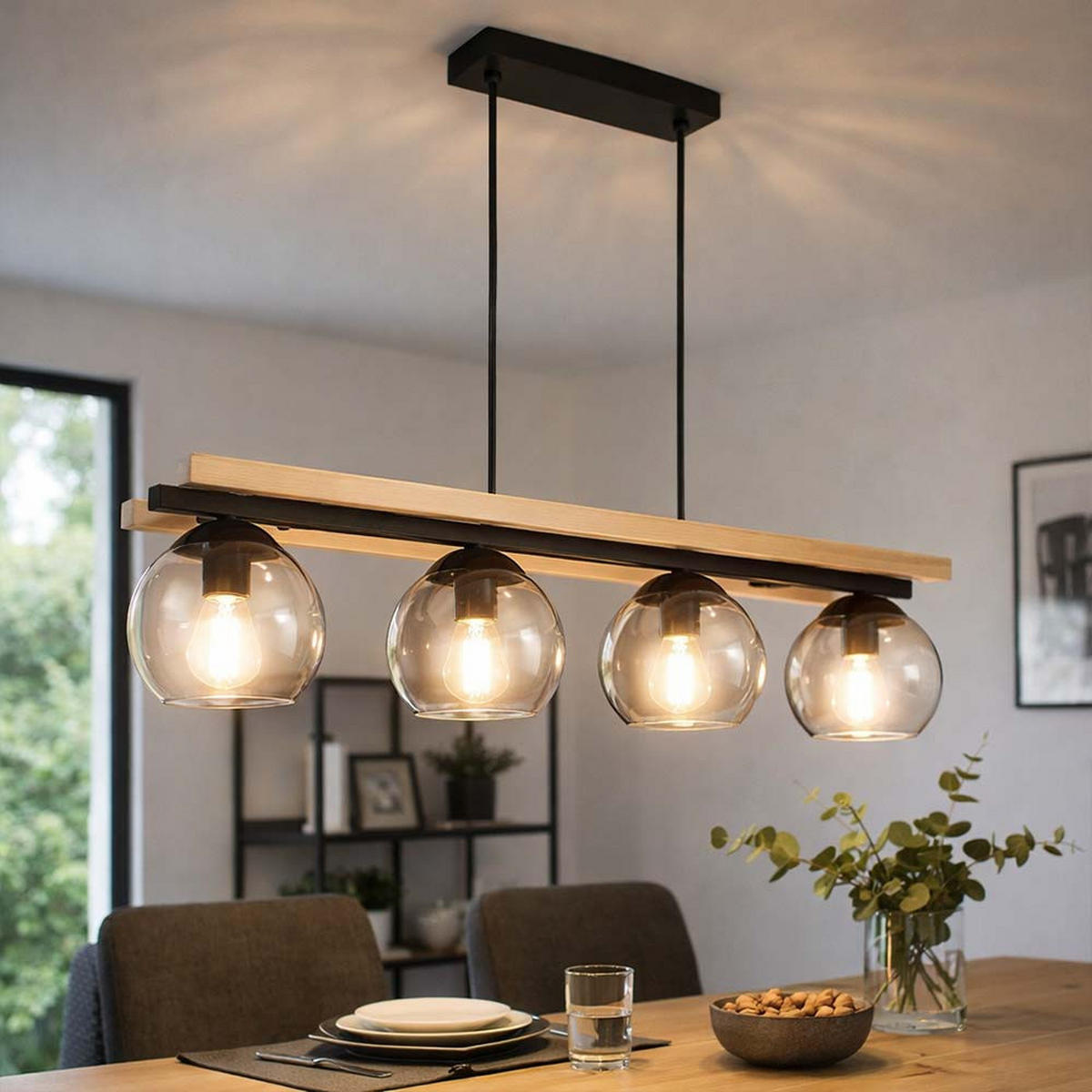 LED HÄNGELEUCHTE Holz Rauchglas Braun - Braun, Holz (85/15/120cm) - Globo Lighting