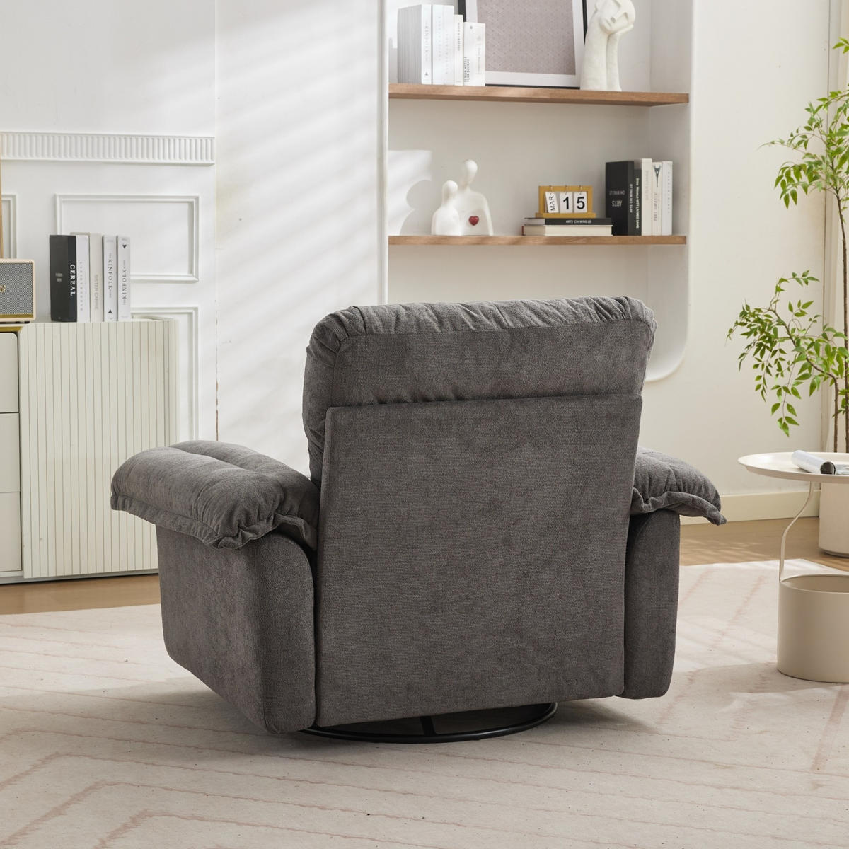 DREHSESSEL aus Chenille mit 360°-Drehfunktion – bis 136 kg belastbar - Grau, Textil (84/96/116cm) - BEAOK