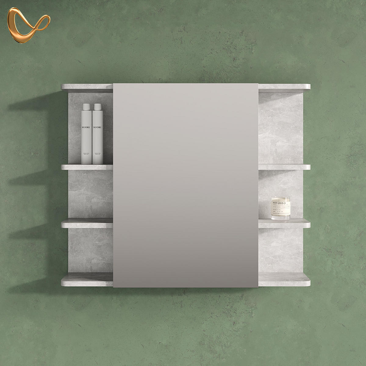 BADSPIEGELSCHRANK Fucino Beton 79.6 x 64 cm - Grau, Holzwerkstoff (79.6/64/21.2cm) - Livinity®