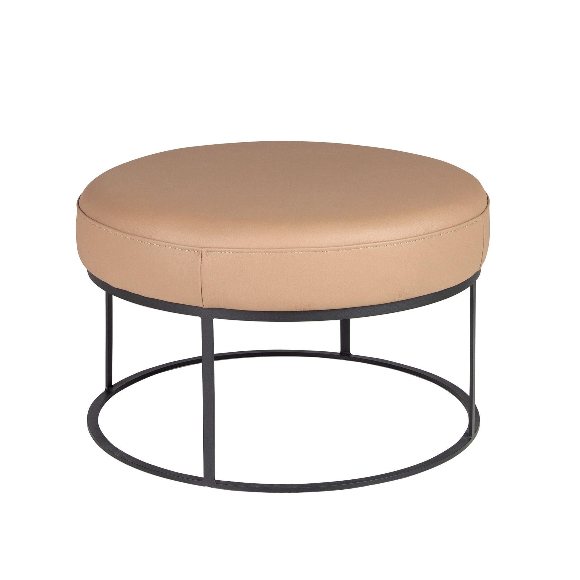 HOCKERBANK Braune Lederbank Ø77/46cm - Taupe/Schwarz, Leder/Fell (77/46/77cm) - ANGEL CERDA