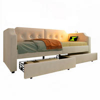 POLSTERBETT 90/200 cm Beige mit USB-Type-C Leselicht und 2 Stauraum Schubladen - Beige, Textil (90/200cm) - OKWISH