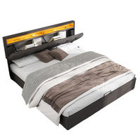 POLSTERBETT aus Stahl 160x200 cm Dunkelgrau mit LED-Beleuchtung und Stauraum - Grau, Textil (160/200cm) - IVMEU
