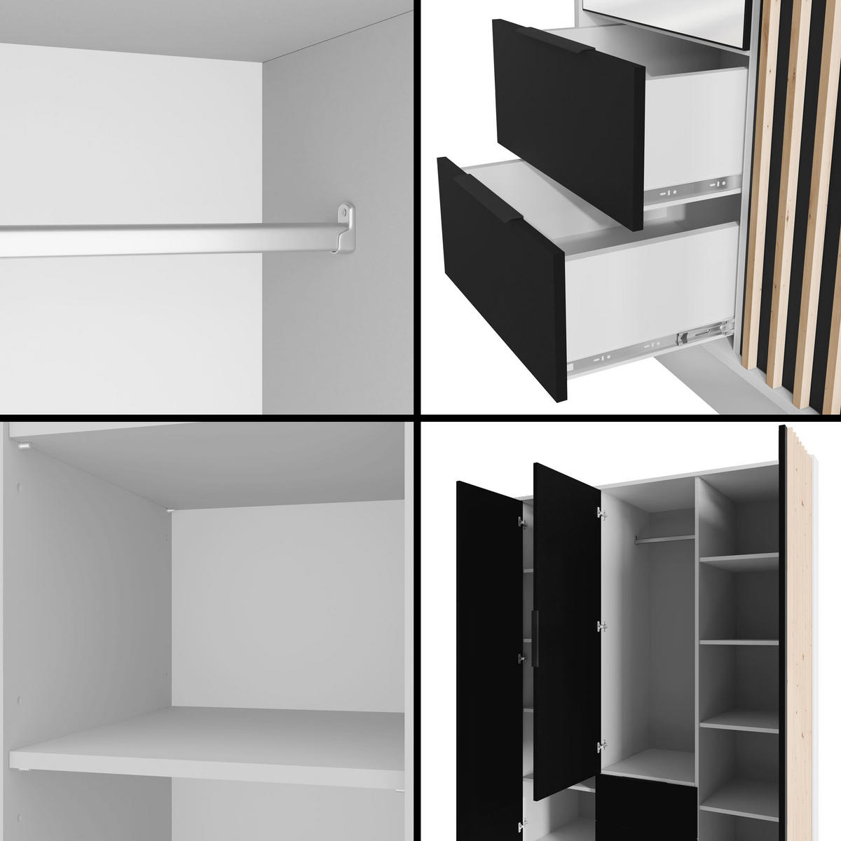 KLEIDERSCHRANK NELIA - 150 cm - Schwarz/Weiß, Holzwerkstoff (150/200/51cm) - ALTDECOR