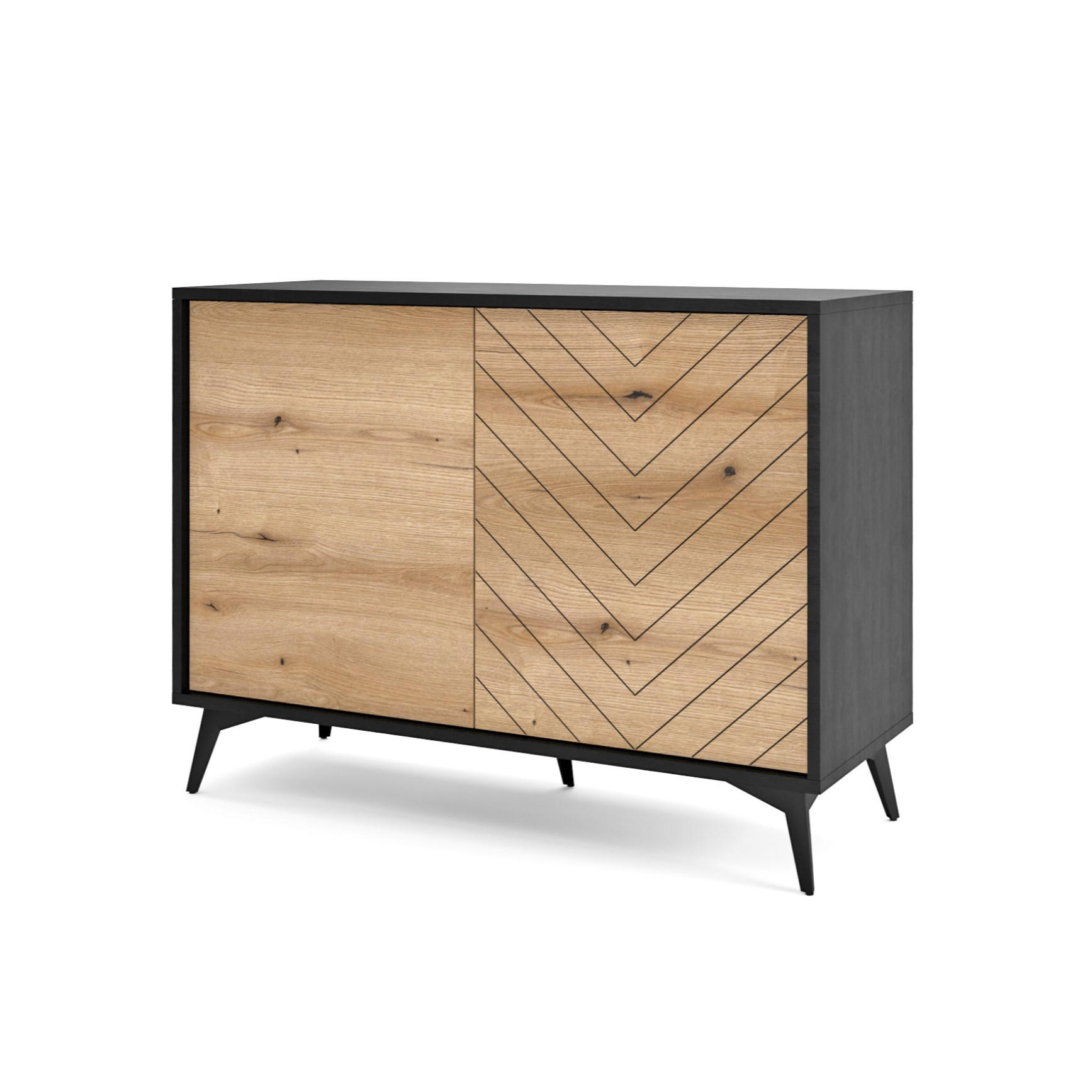 KOMMODE DIAMANTE 104/77/39 cm mit 2 Türen Schwarz - Schwarz/Eiche Artisan, Holzwerkstoff (104/77/39cm) - MASSENO