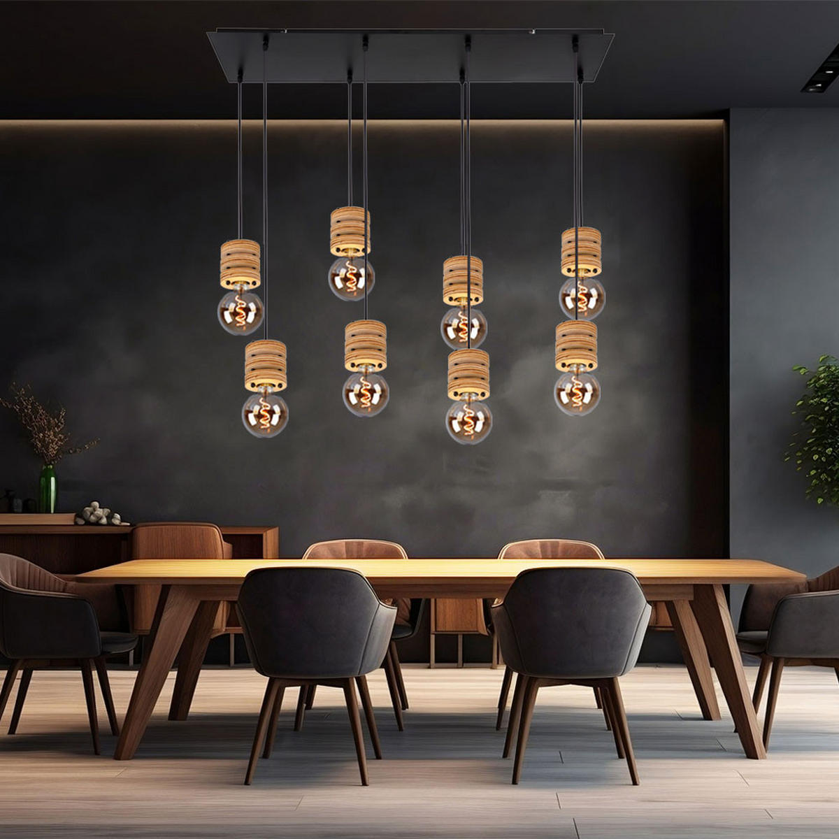 HÄNGELEUCHTE Metall Holzoptik Schwarz - Schwarz, Metall (98/24/120cm) - Globo Lighting