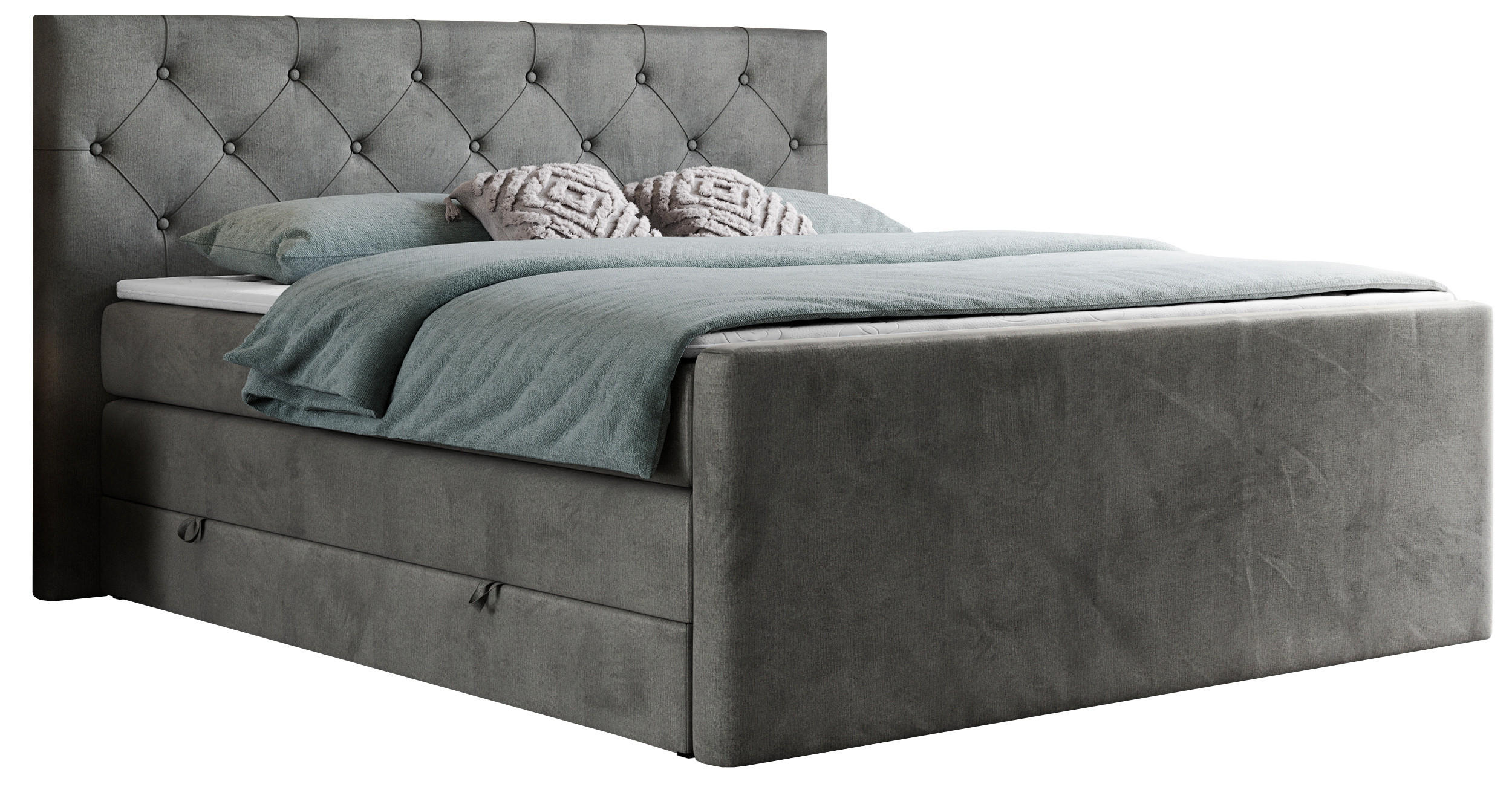 BOXSPRINGBETT KING VELEN 160/200 Dunkelgrau Velvet - H3 - Dunkelgrau, Holz/Textil (160/200cm) - MKS