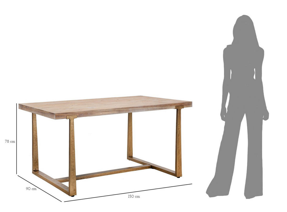 ESSTISCH Ankara, braun und goldfarben, MDF und Eisen, 150 x 90 x 78 cm - Goldfarben/Braun, Holzwerkstoff/Metall (90/150/78cm) - Mauro Ferretti