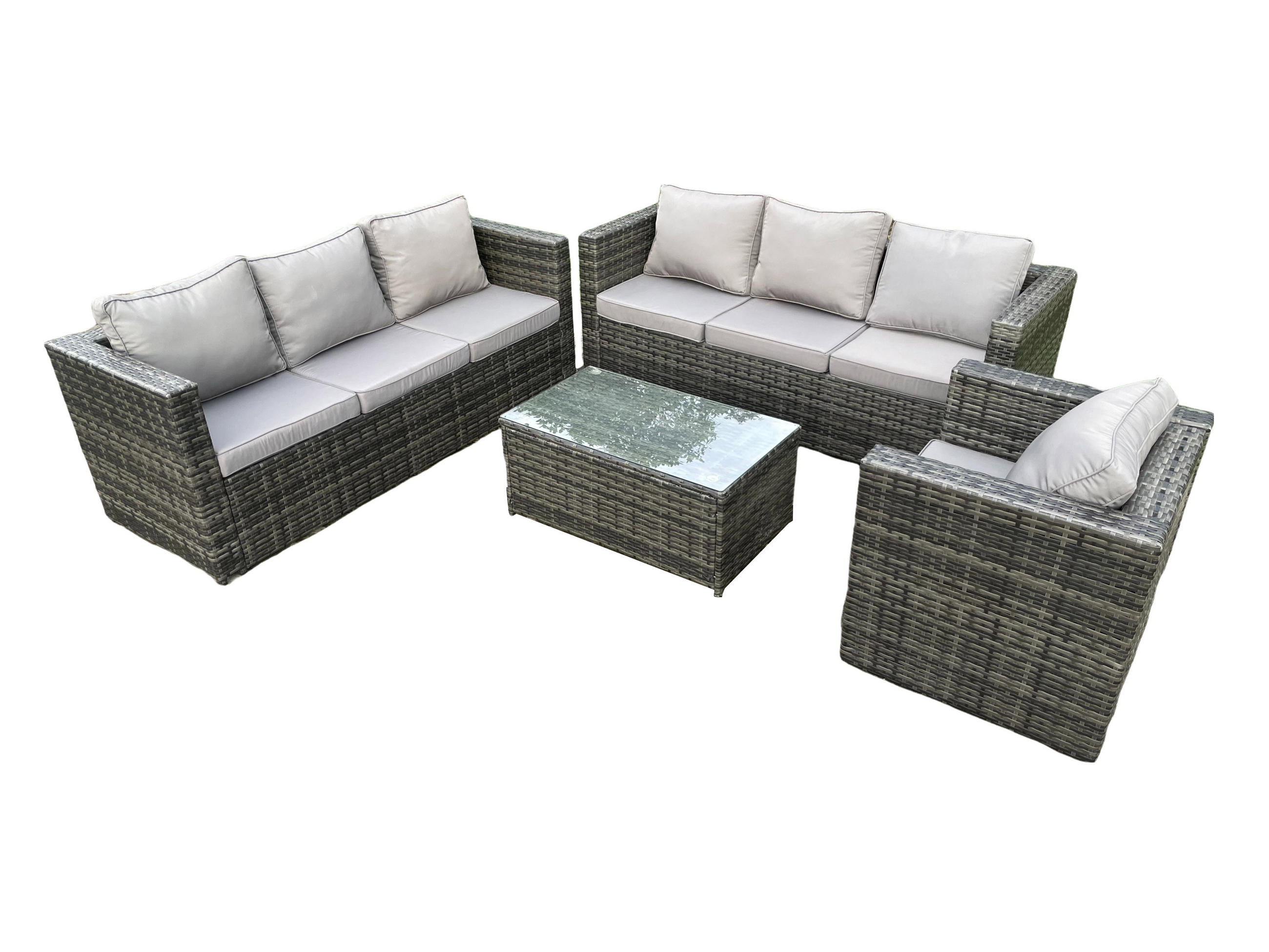 GARTENMÖBELSET Polyrattan 7-Sitzer - Dunkelgrau, Metall - Fimous