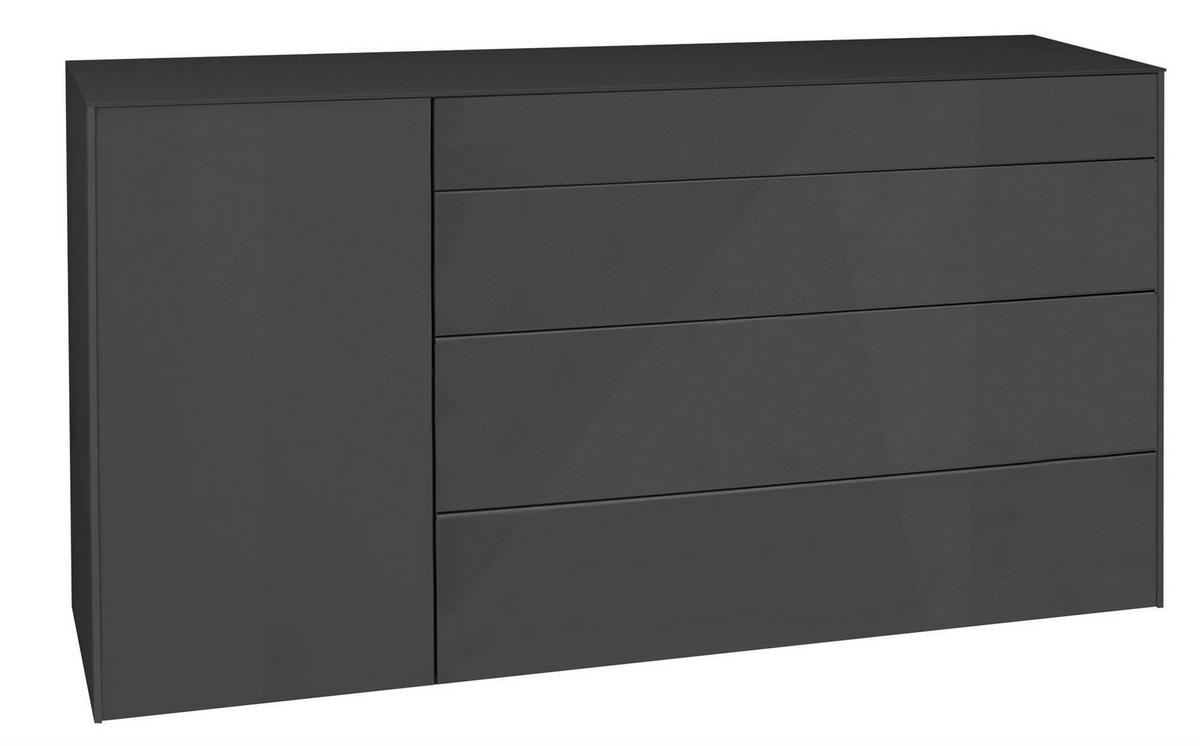 KOMMODE Elfi 169x42x89 Hochglanz Anthrazit/Glas Anthrazit - Anthrazit, Holzwerkstoff (169/89/42cm) - 58aufmkessel