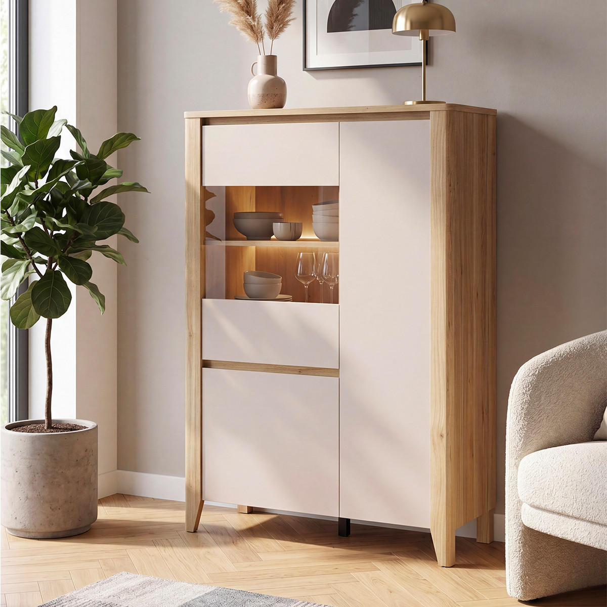 GESCHIRRSCHRANK Samara Holz - Braun, Holzwerkstoff (107/152/42.5cm) - Petits-meubles