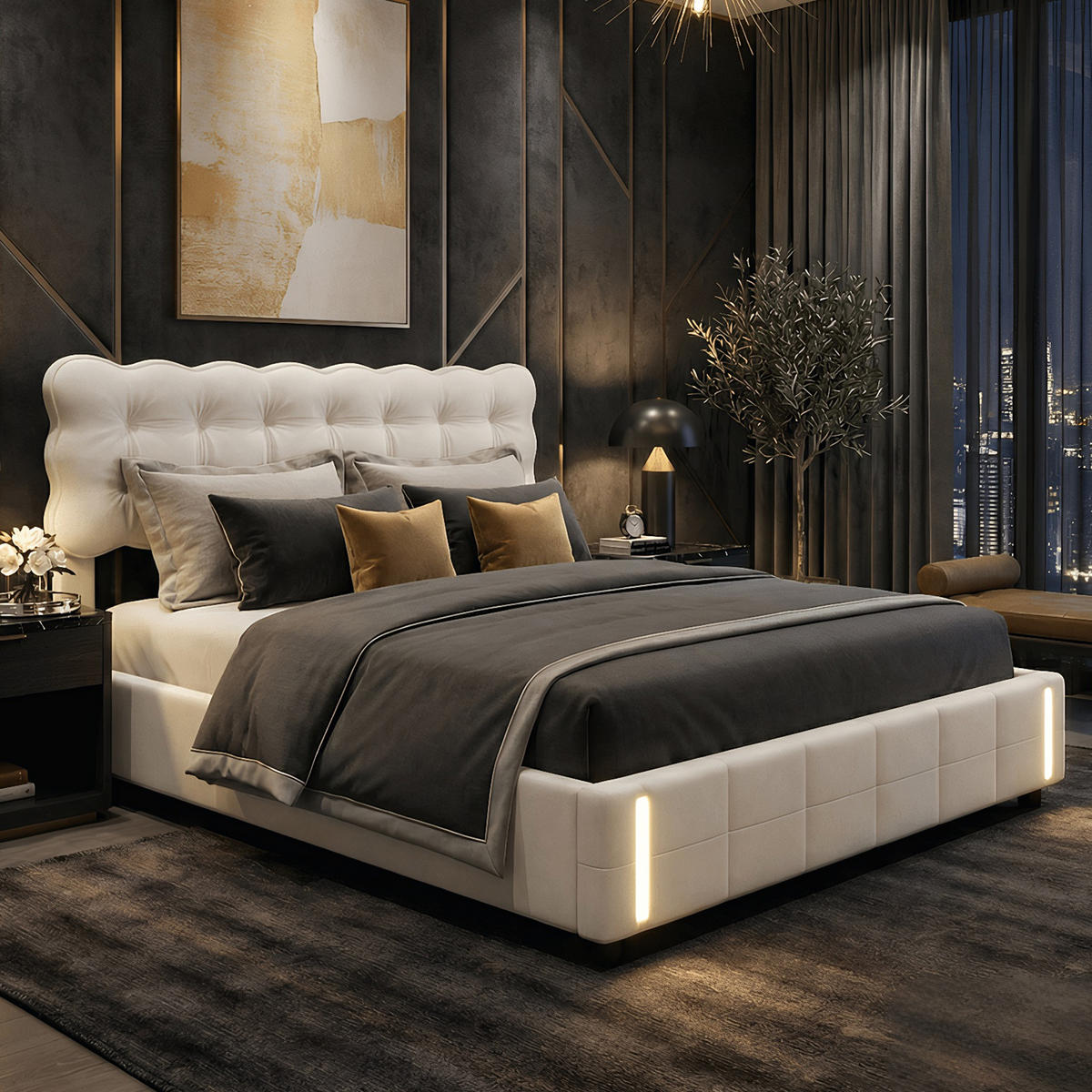 POLSTERBETT Eleganz 160/200 cm mit Bettkasten & Bewegungsmelder Samtoptik Beige - Beige, Textil (160/200cm) - Creahappy