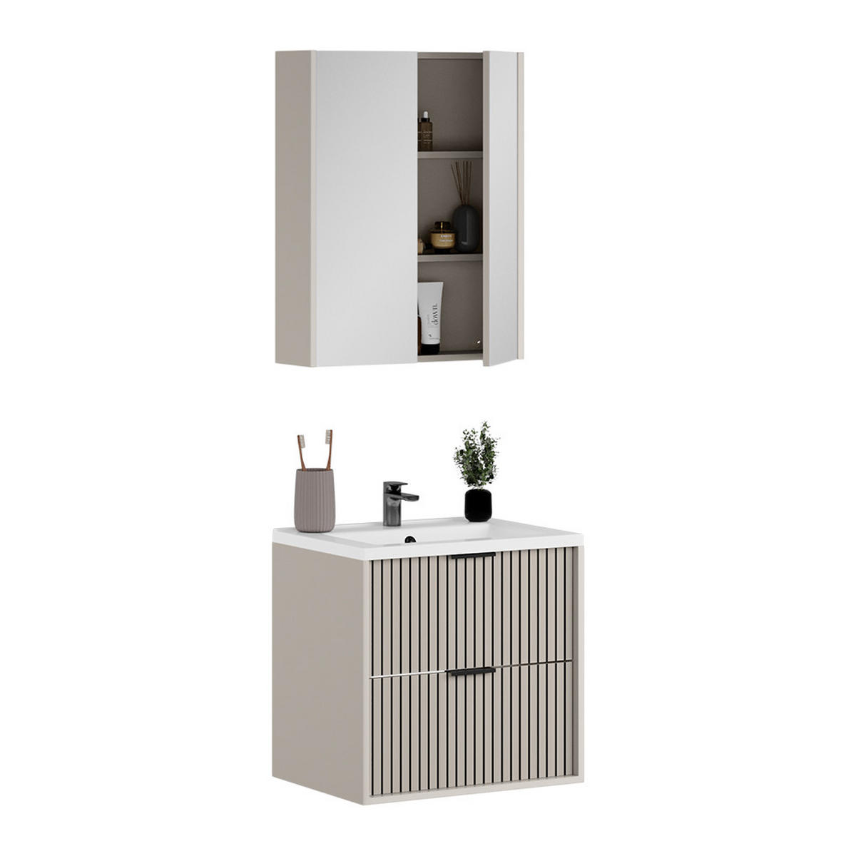 BADMÖBEL-SET Ruford Cashmere 3 Teile - Kaschmir, Holzwerkstoff (60/57/45cm) - Vicco