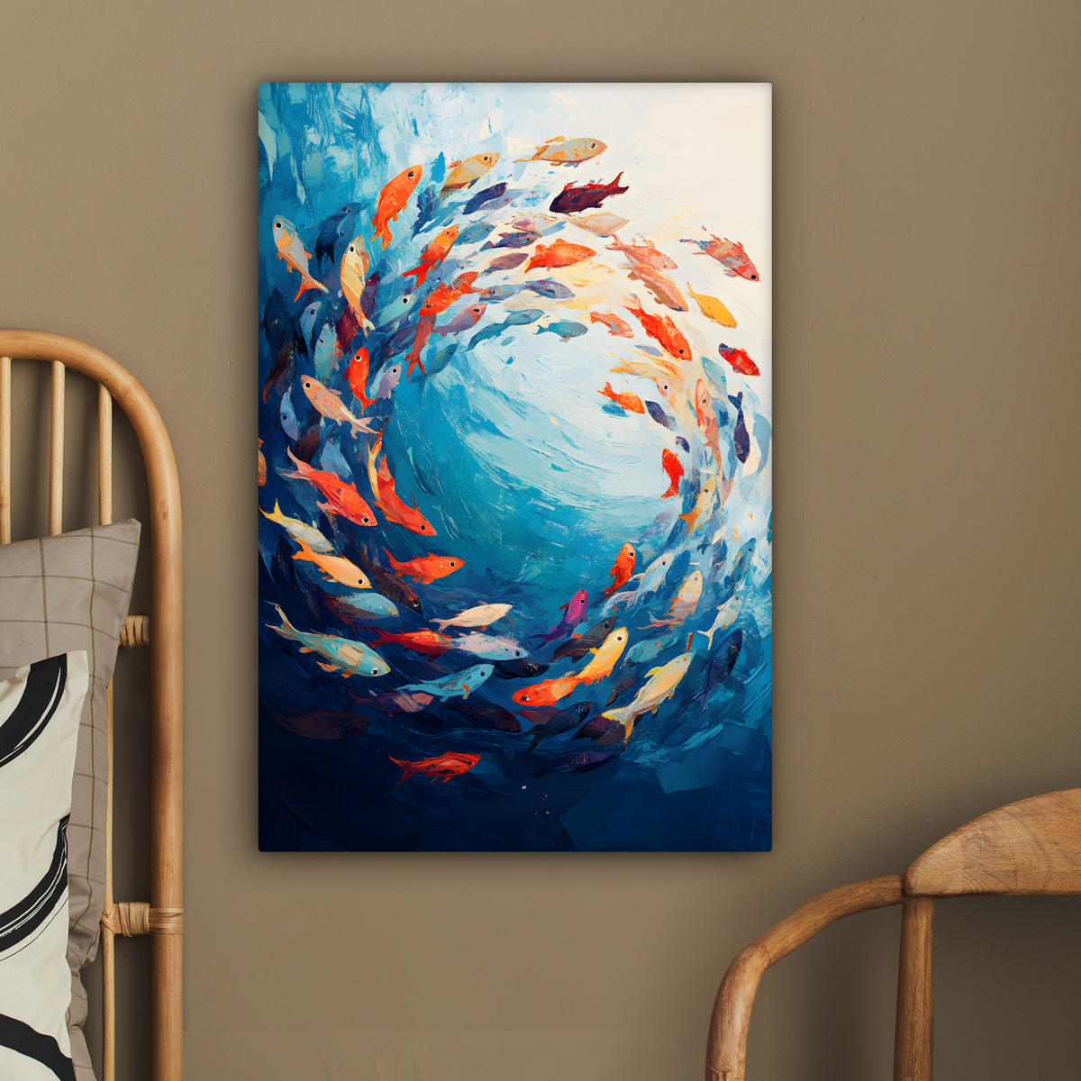 LEINWANDBILD Meer - Fische - Bunt - Dynamisch 60x90 cm - Hellblau, Textil (60/90cm) - MuchoWow