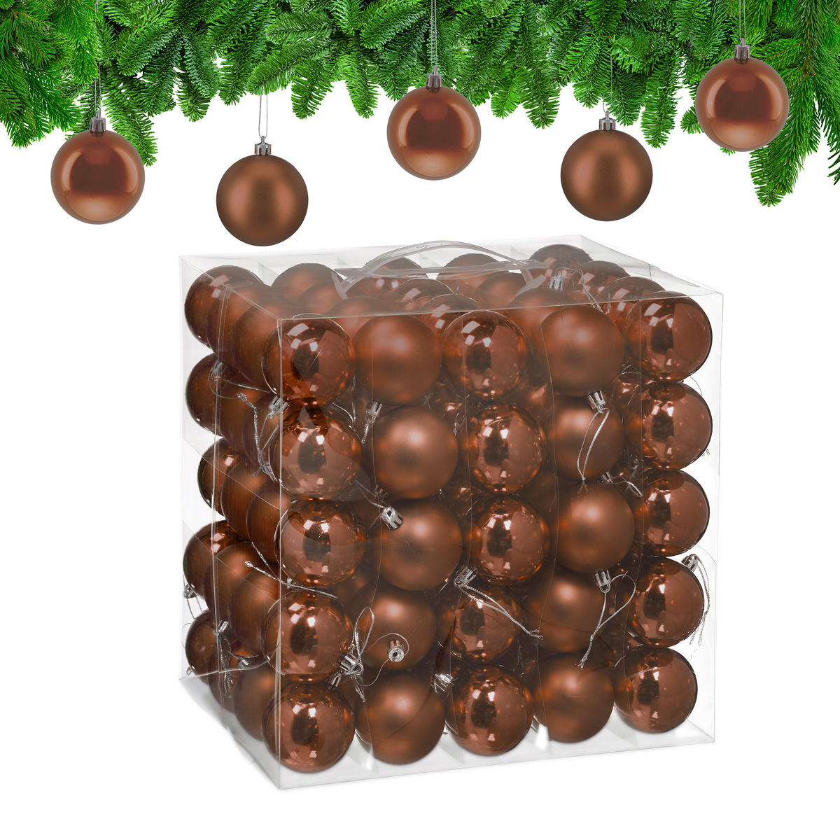 100XWEIHNACHTSKUGELN - Braun, Kunststoff (6/7/6cm) - Relaxdays