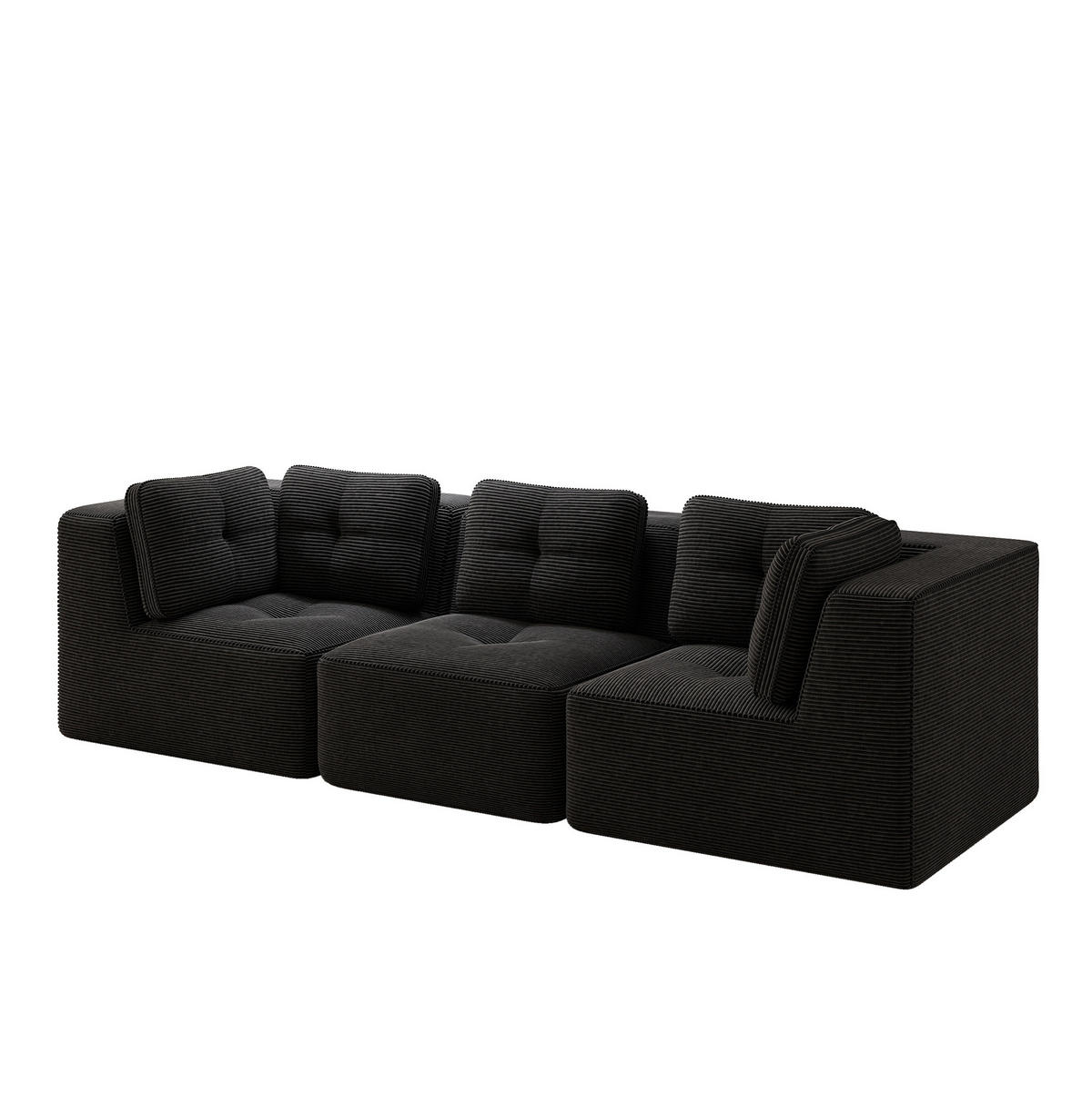 ECKSOFA modular mit 74 cm Sitztiefe Cord Schwarz - Schwarz, Kunststoff (104/69/297cm) - Meubliv