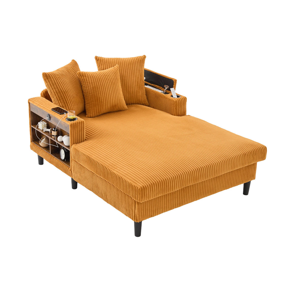 SCHLAFSOFA 129/170/70 cm aus Cord mit LED-Beleuchtung und USB-Ladeanschluss Senfgelb - Currygelb, Textil (170/70/129cm) - Modenvie