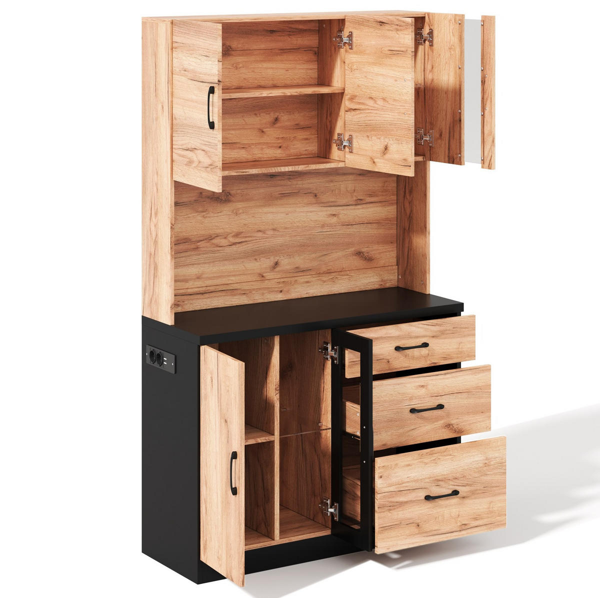 BUFFETSCHRANK 140/40/175 cm aus MDF mit LED-Beleuchtung, App-Steuerung und verstellbaren Einlegeböden, Schwarz - Schwarz, Holzwerkstoff (140/175/40cm) - Redom