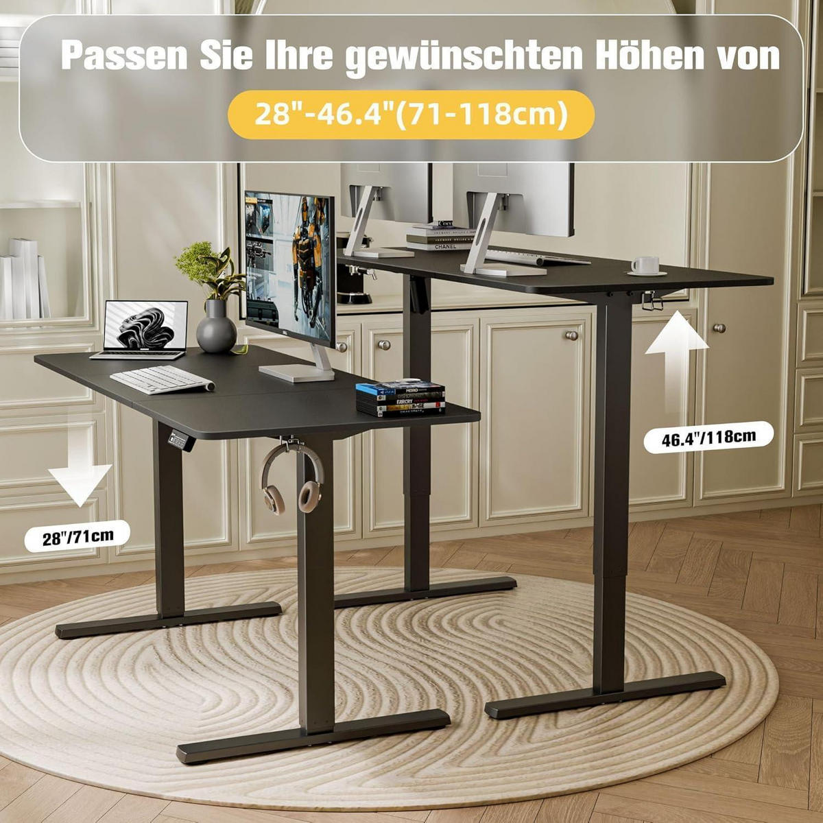 SCHREIBTISCH elektrisch höhenverstellbar 140 x 60 cm Schwarz - Schwarz, Metall (60/140/73cm)
