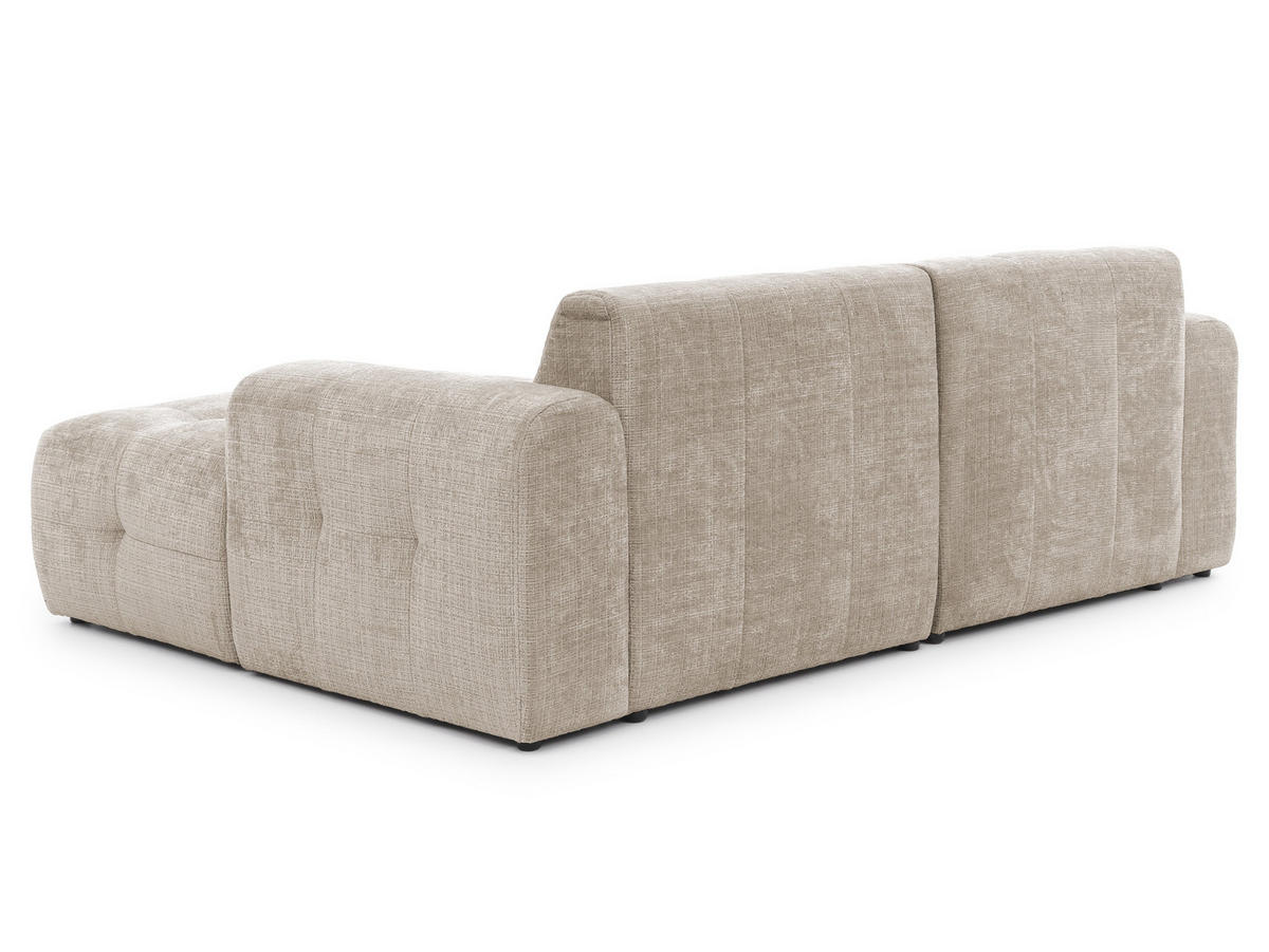 ECKSOFA Kozy im Bumpy-Design mit fester Rückenlehne aus weichem Dunkelbeige Chenille-Stoff - Ottomane rechts - Beige/Schwarz, Holz/Kunststoff (234/161cm) - S-Style Möbel