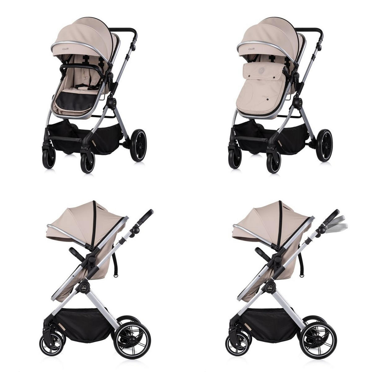 KOMBIKINDERWAGEN Pearl 3 in 1 hellbraun umbaubar Babyschale Wickeltasche Fußsack - Braun, Metall (75/65/104cm) - Chipolino
