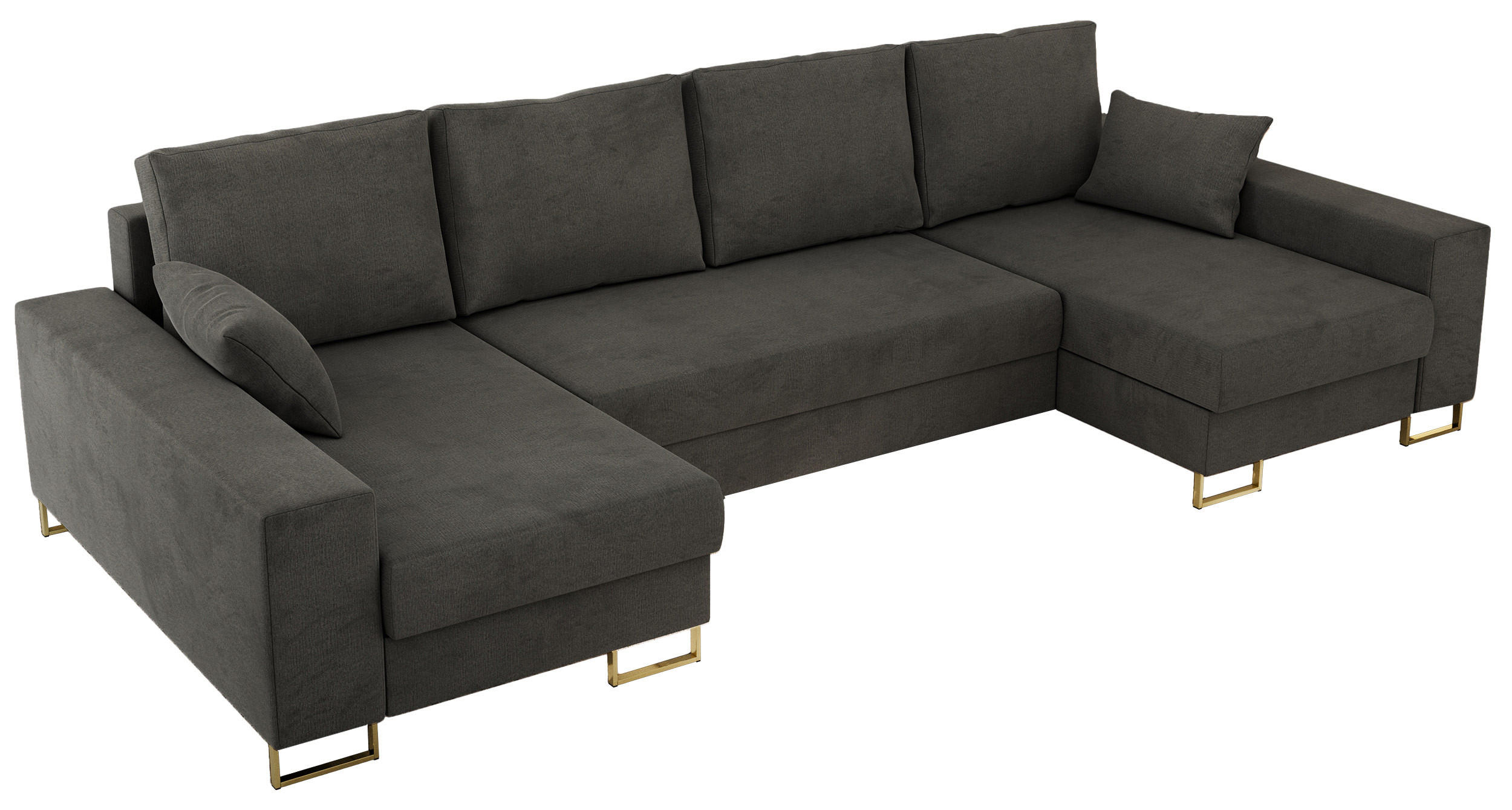 WOHNLANDSCHAFT DORIAN U Velvet Dunkelgrau - Dunkelgrau/Goldfarben, Textil/Metall (312/95/138cm) - MKS