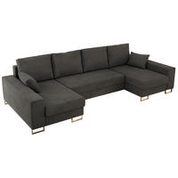 WOHNLANDSCHAFT DORIAN U Velvet Dunkelgrau - Dunkelgrau/Goldfarben, Textil/Metall (312/95/138cm) - MKS