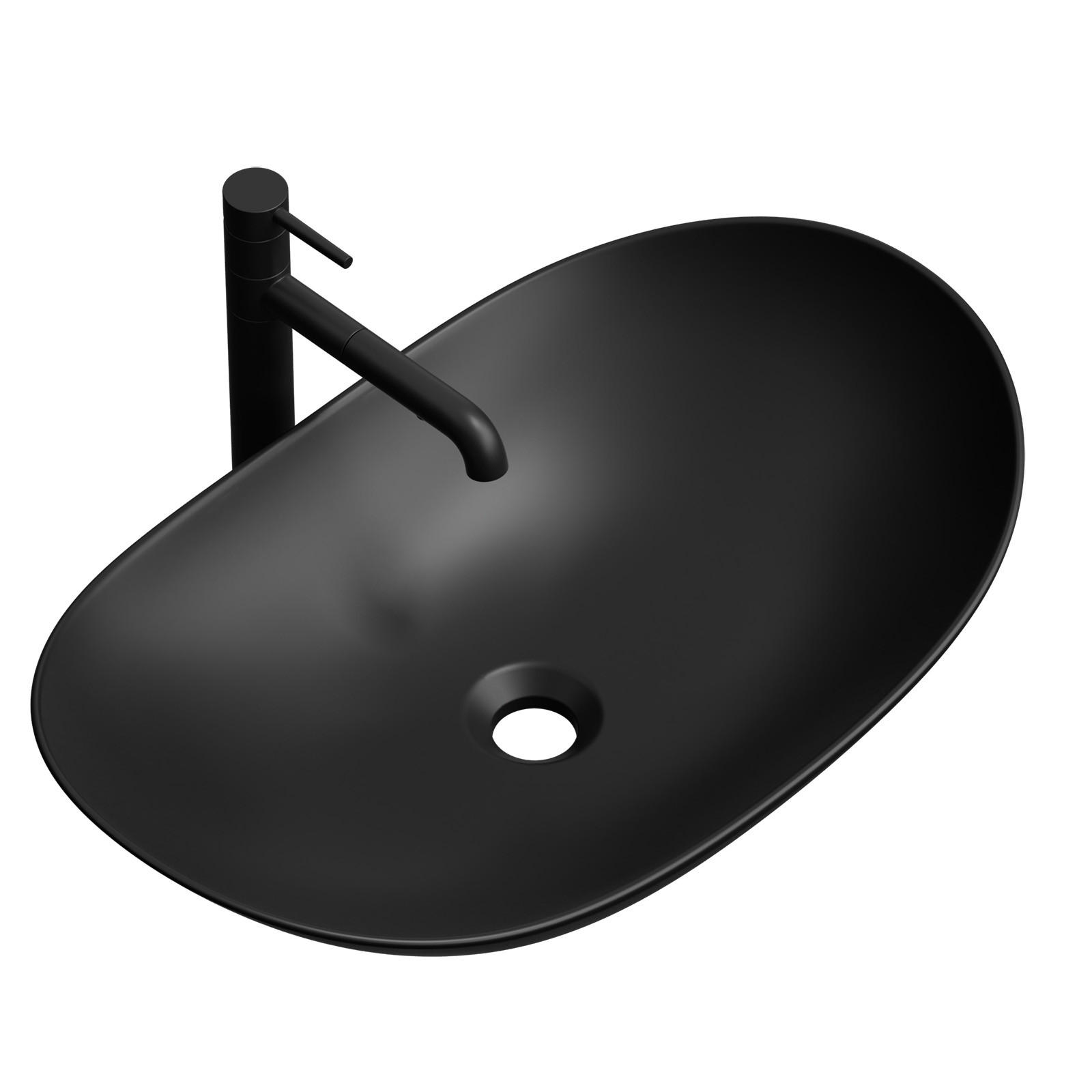 WASCHBECKEN Oval Keramik Mattschwarz 61.5 /36/15.5 cm - Schwarz, Keramik (36/15.5/61.5cm) - EMKE