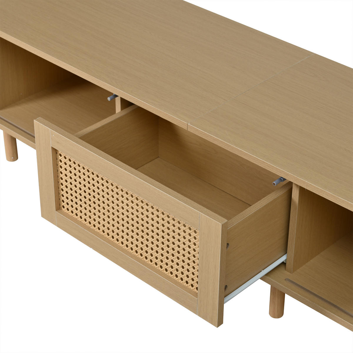 TV‑SCHRANK Eichefarben mit Rattan‑Dekor und goldenen Griffen 180 × 40 × 40 cm - Eichefarben, Holzwerkstoff (180/40/40cm) - Luhomfu