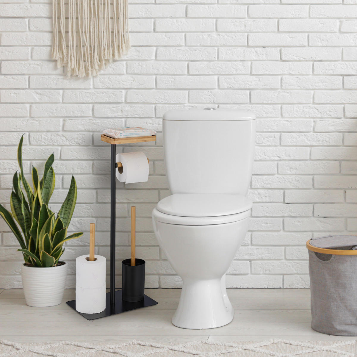 WC-GARNITUR - Schwarz, Holz/Kunststoff (30/65/20cm) - Relaxdays
