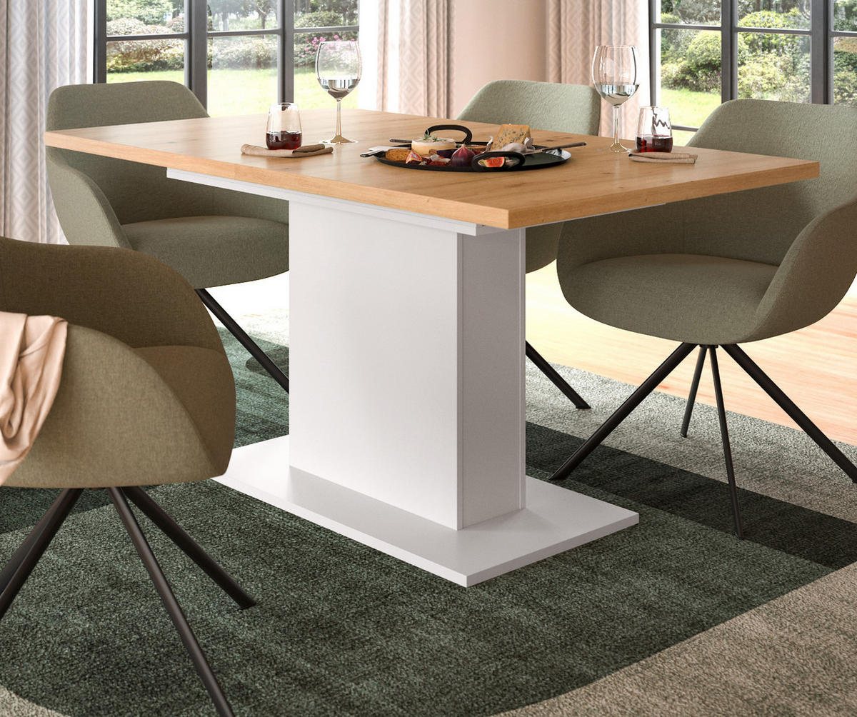 ESSTISCH weiß, Eiche Artisan, Küchentisch ausziehbar 150 - 190 cm - Weiß/Eiche Artisan, Holzwerkstoff/Metall (150/90/76cm) - Inn.Furn