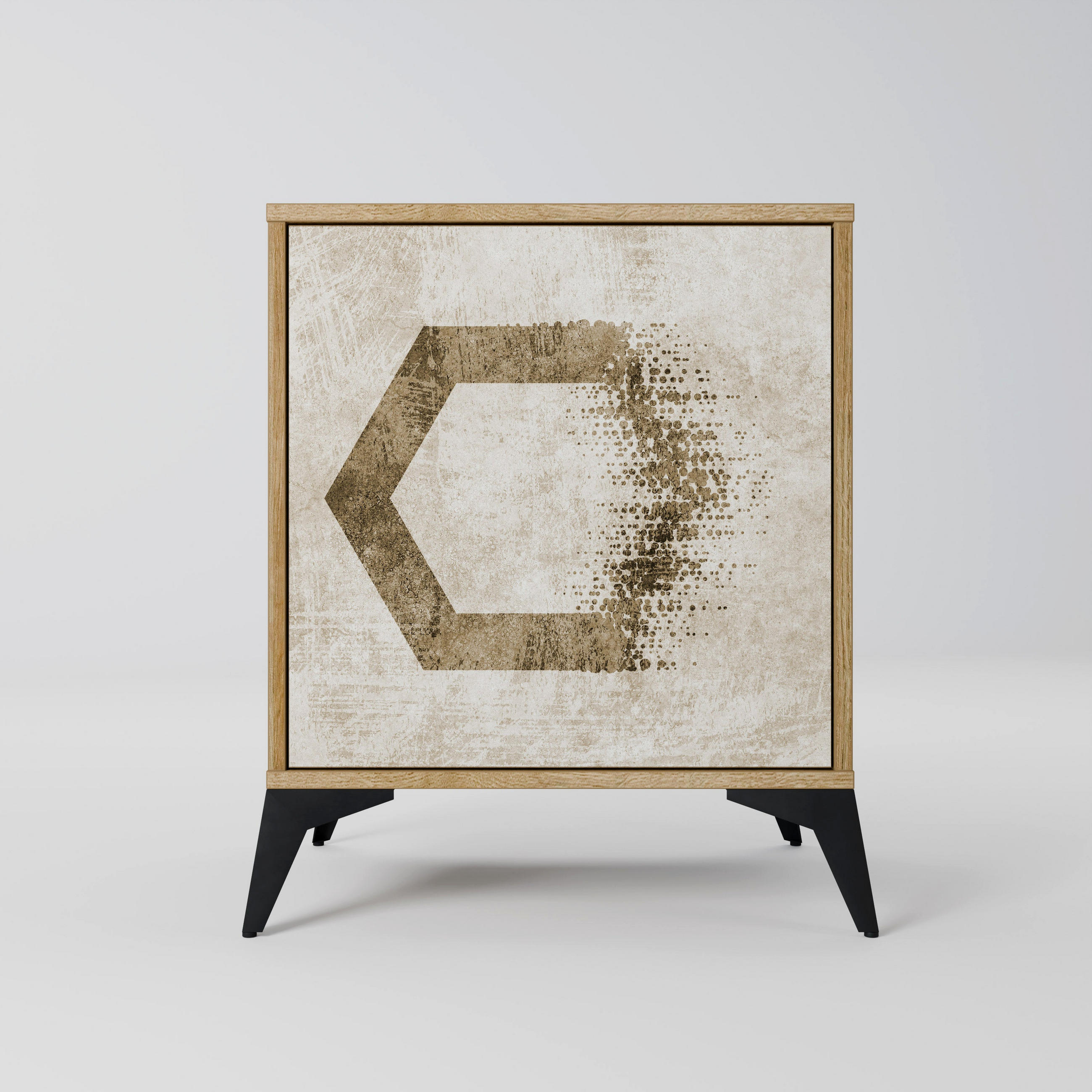 SIDEBOARD HEXAGONAL SHAPES, Eichefarben, 57,5x42x70,5 cm, Schwarze Metall-Sternfüße - Eichefarben/Multicolor, Holzwerkstoff/Metall (57.5/70.5/42cm) - SpaceRebels