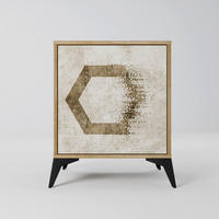 SIDEBOARD HEXAGONAL SHAPES, Eichefarben, 57,5x42x70,5 cm, Schwarze Metall-Sternfüße - Eichefarben/Multicolor, Holzwerkstoff/Metall (57.5/70.5/42cm) - SpaceRebels
