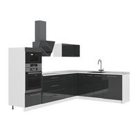KUHINJA V OBLIKI ČRKE L Fame-Line, Antracit z visokim sijajem/Bela, 287 x 207 cm brez delovne plošče - bela/antracit, leseni material (287/153.6/51.6cm) - Vicco