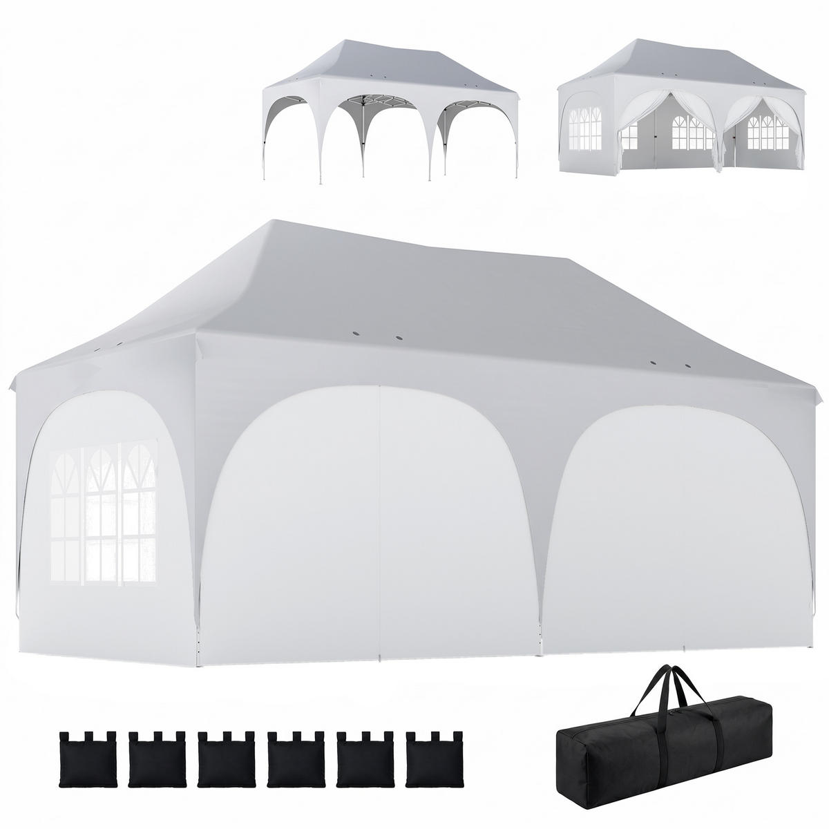 PAVILLON, faltbar mit 6 abnehmbaren Seitenwänden, 6x3m , Hellgrau - Hellgrau, Metall (300/315/598cm) - Vallsero