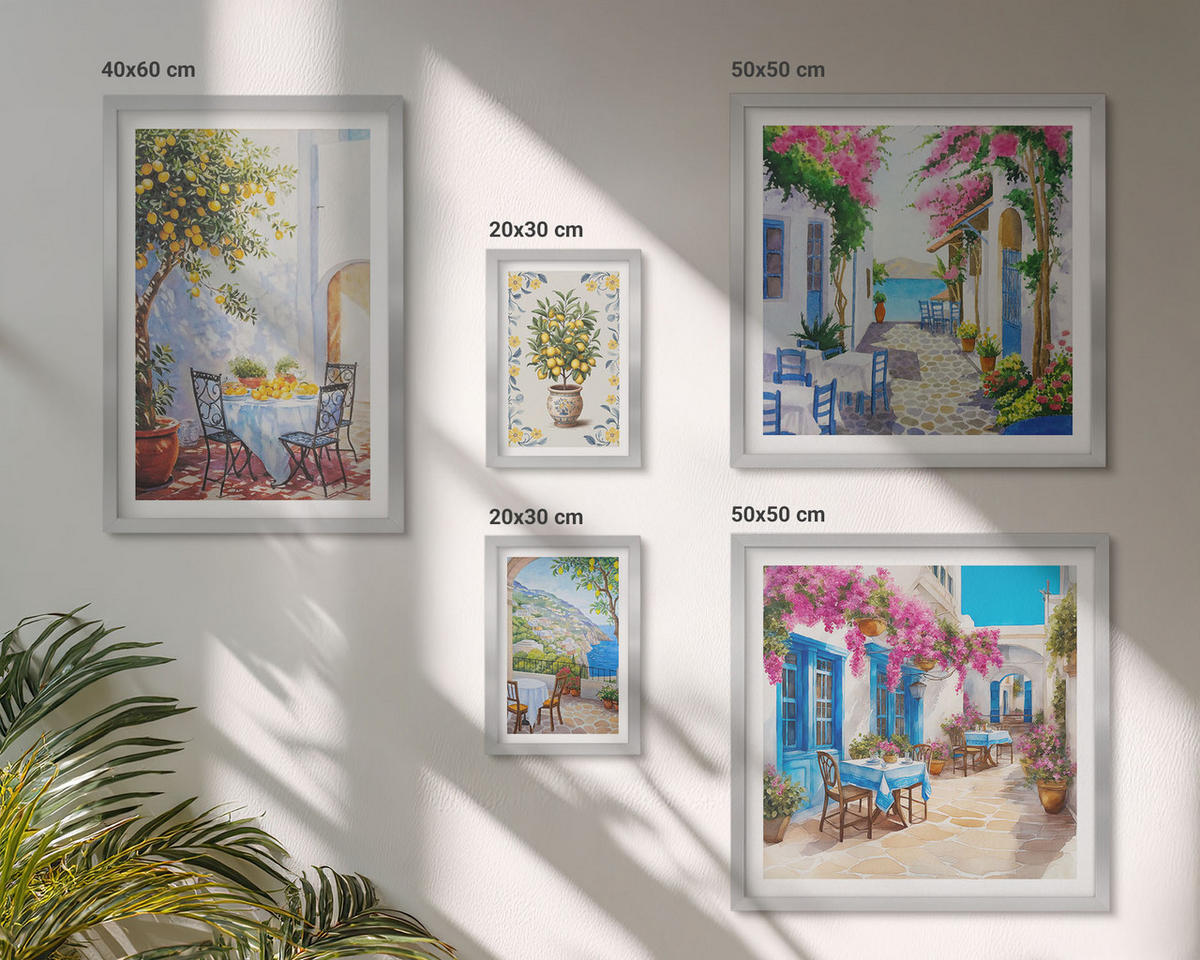 WANDBILDER 5er Set - 50x50 cm & 20x30 cm & 40x60 cm Silberner Rahmen - Berglandschaften mit einem Fluss - Silberfarben, Kunststoff (40/60cm) - ArtPrintCave