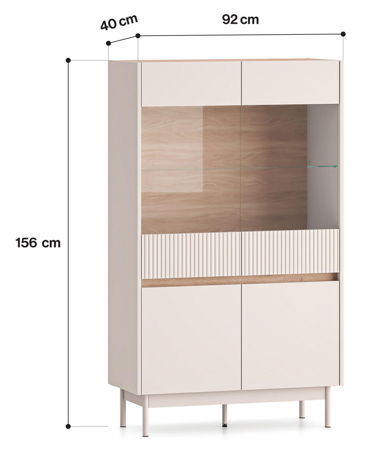 VITRINE Dunea 92 / 40 / 156cm Cashmere / Eiche Cremona Torro ohne Beleuchtung - Hellbraun/Multicolor, Holz/Holzwerkstoff (92/40/156cm) - Feldmann-Wohnen