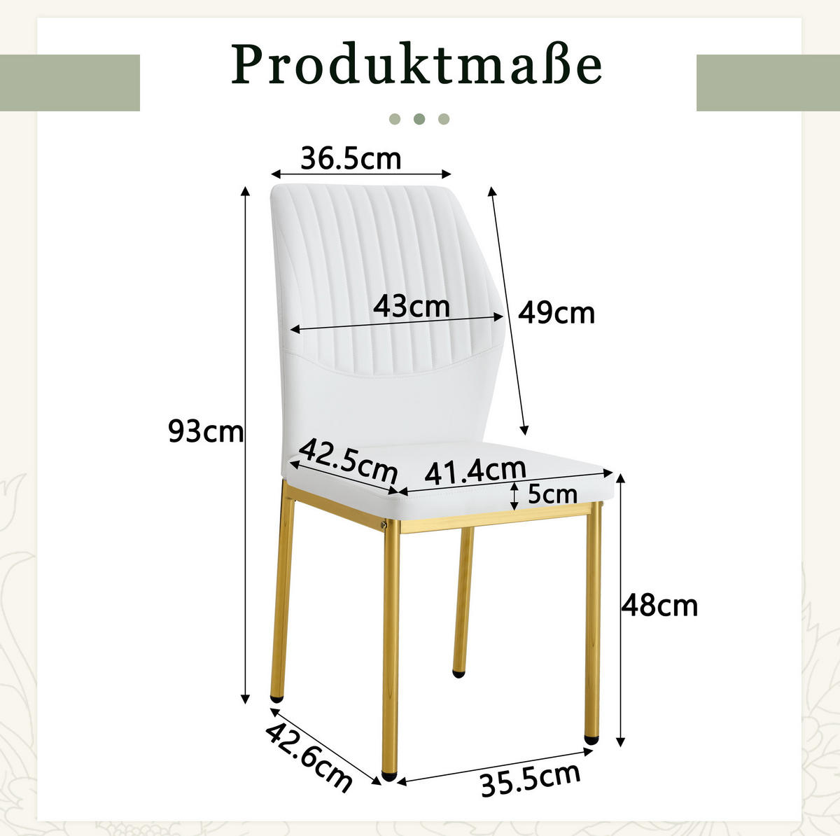 ESSZIMMERSTÜHLE 4er-Set mit Polsterung PU Weiß Gold - Weiß, Metall (42.6/93/43cm) - Meubliv