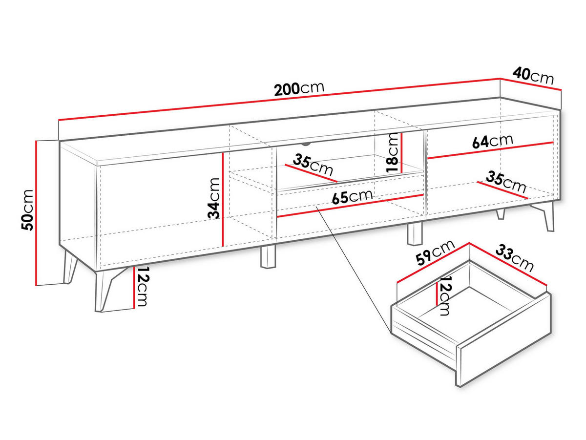 TV-LOWBOARD Alrik 2D1S - Goldfarben/Weiß, Holzwerkstoff/Kunststoff (200/50/40cm) - MIRJAN24