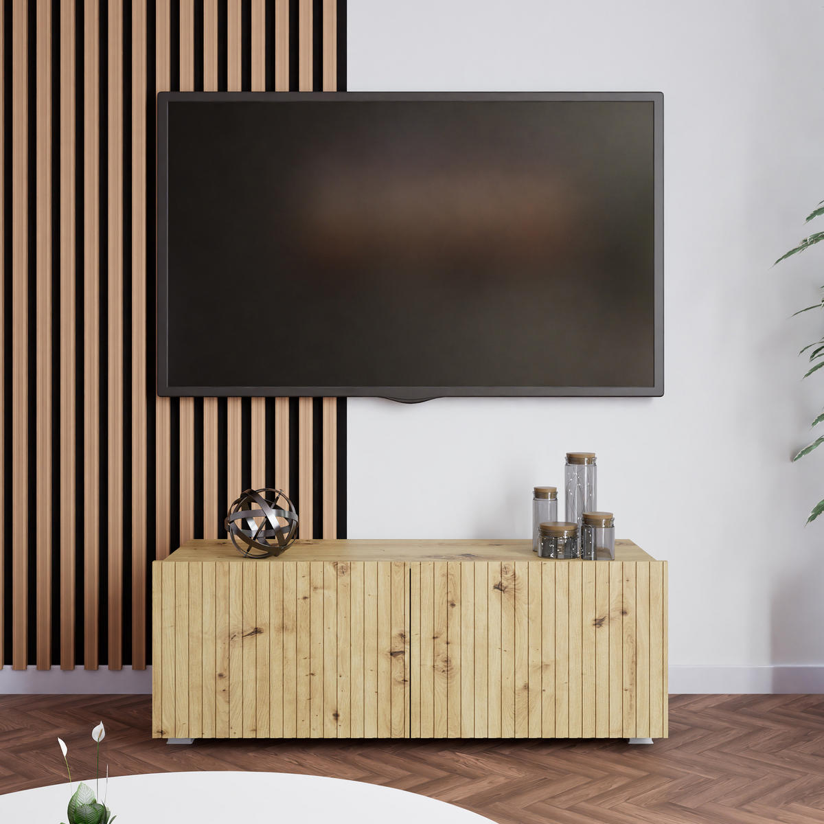 LOWBOARD Kavell mit 2 Türen, 100 cm, stehend/hängend, eiche Artisan - Eiche Artisan, Holzwerkstoff (100/37.5/43cm) - Beautysofa