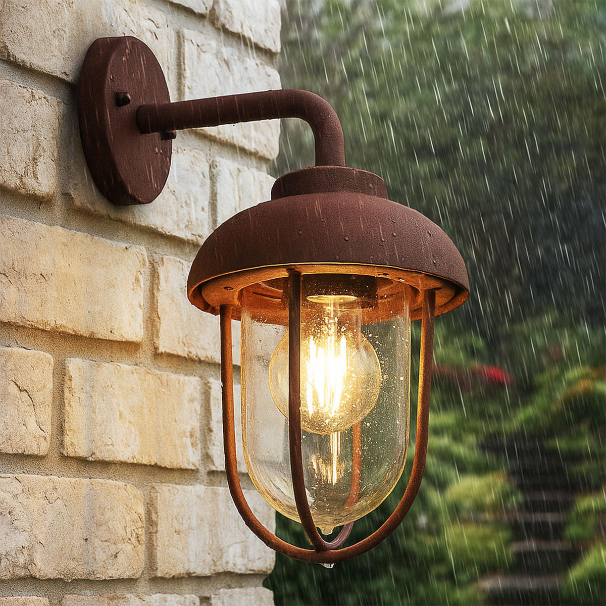 AUSSENLEUCHTE WANDLEUCHTE Alu rostfarben - Braun, Glas (16/16/33cm)