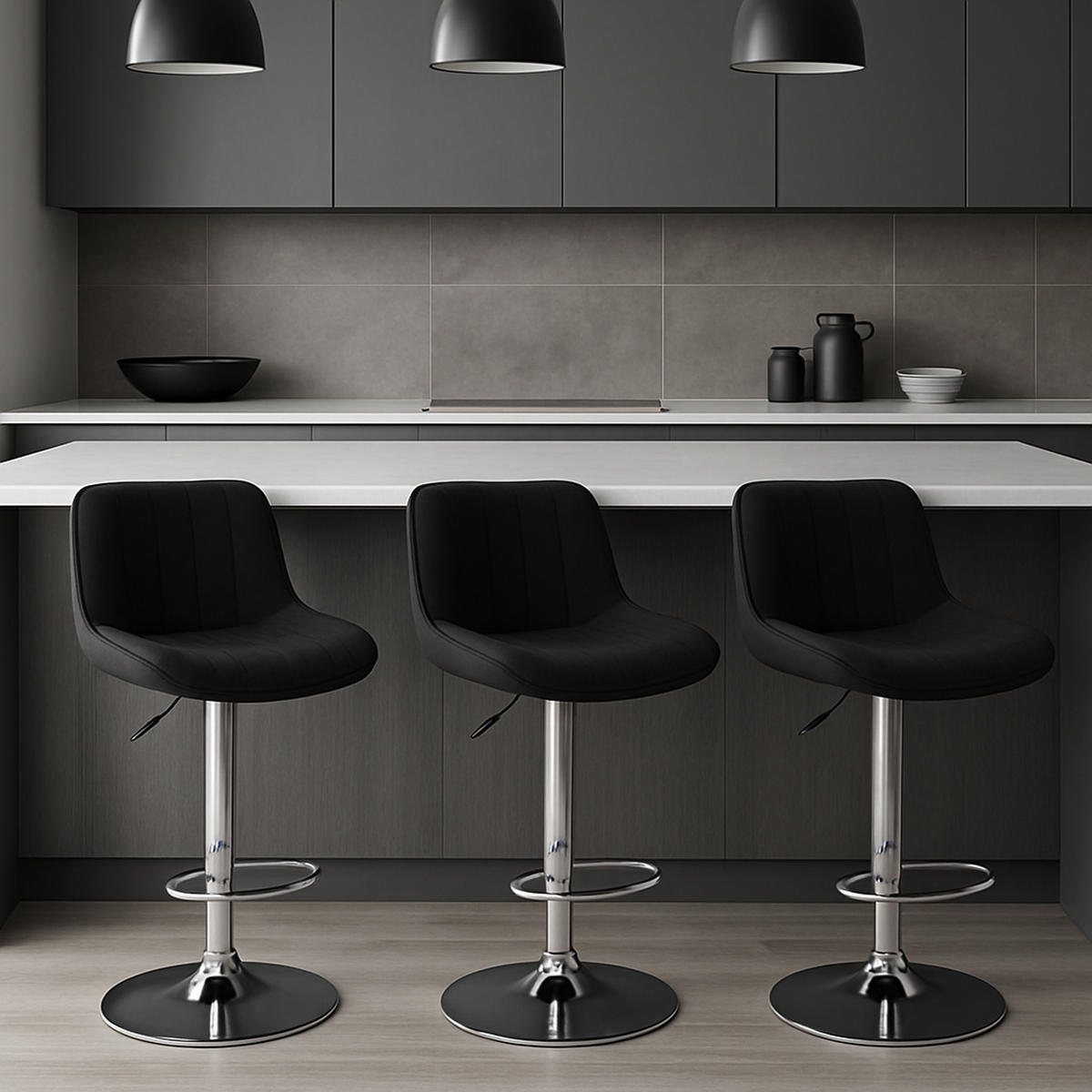 BARHOCKER 2er Set Lentos Stoff chrom schwarz - Chromfarben/Schwarz, Textil/Metall (50/108/50cm) - TPFLiving