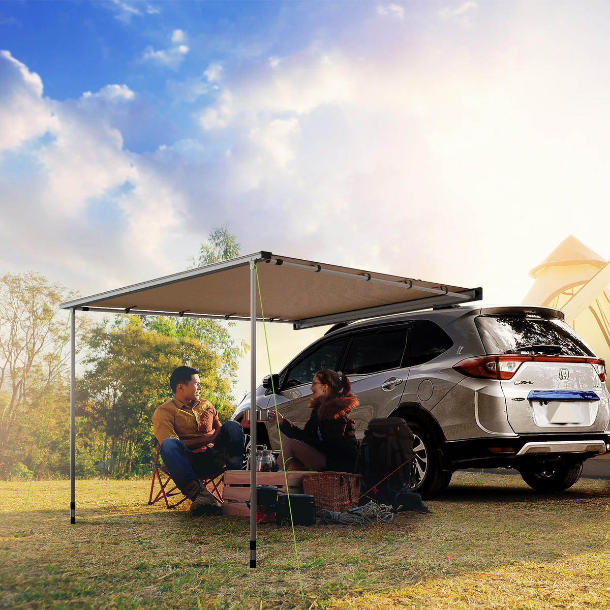 SONNENSEGEL für Wohnwagen aus Oxford und Aluminium Khaki - Beige, Textil (250/160cm) - Outsunny