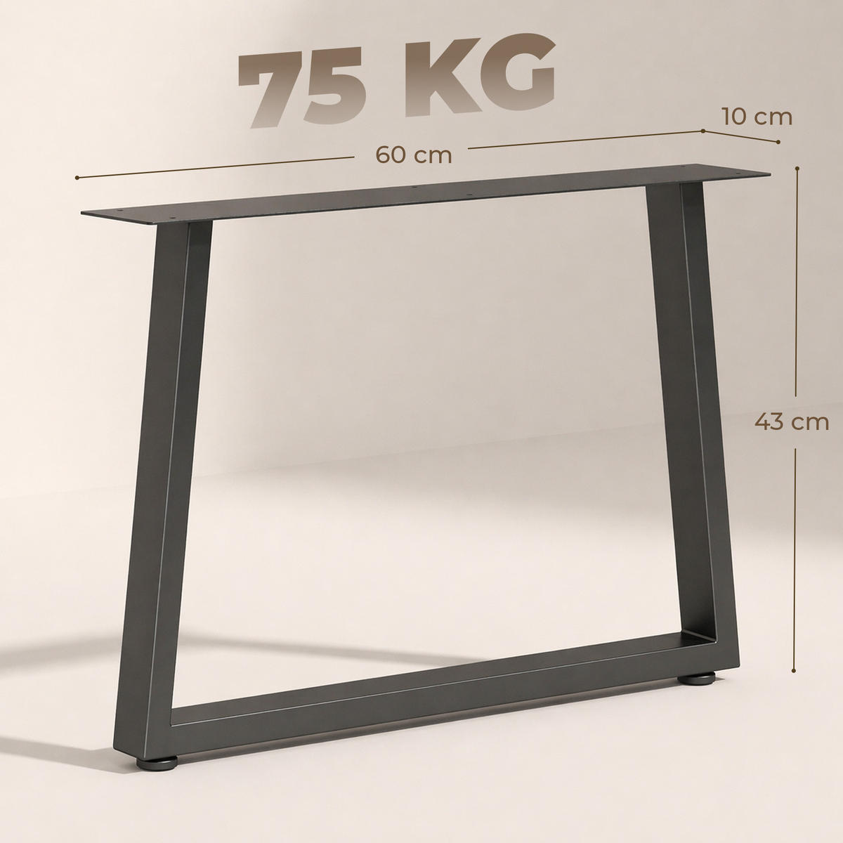 TISCHBEINE DE-18172 trapezförmig, mit verstellbaren Bodenschonern Schwarz - Schwarz, Metall (10/43/60cm) - ComfortXL