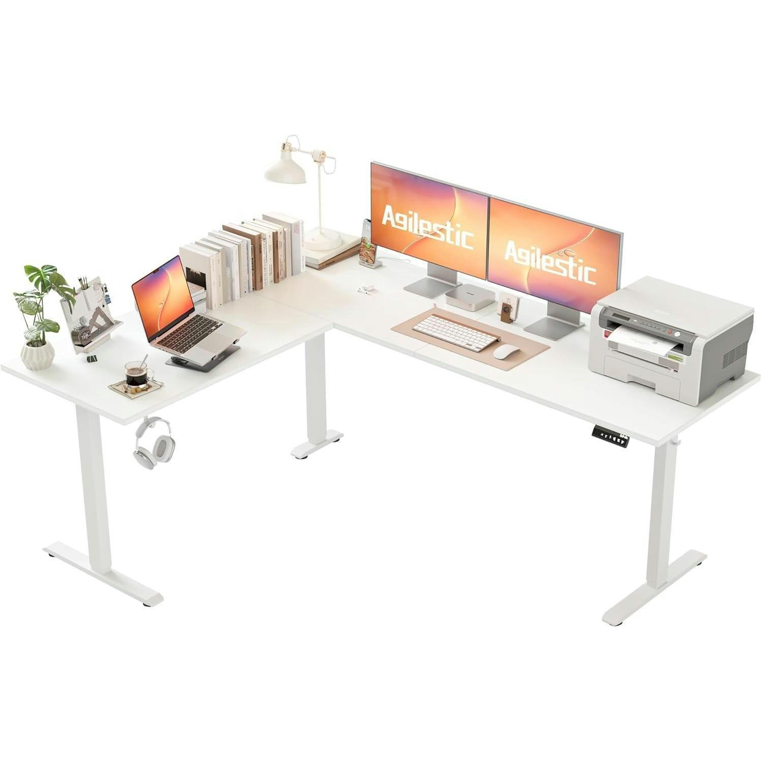 SCHREIBTISCH L-förmig Höhenverstellbar Weiß 190 x 155 cm - Weiß, Holzwerkstoff (190/60/75cm)