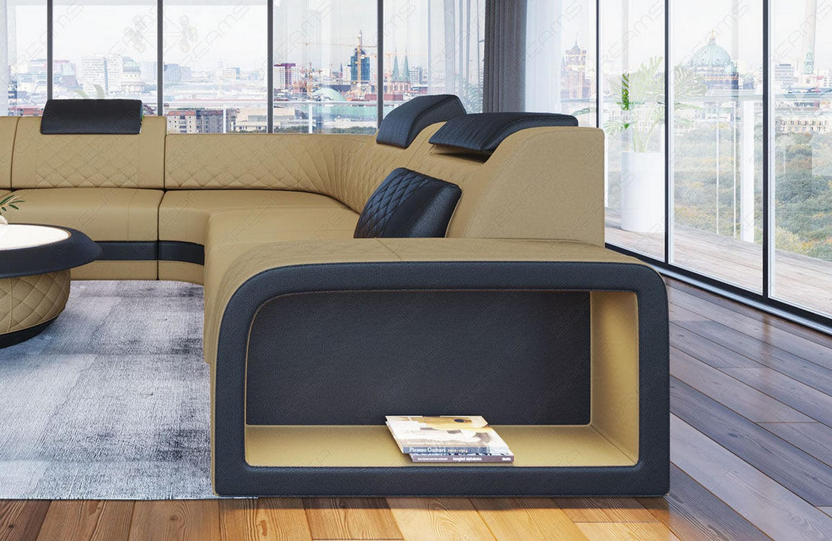 ECKSOFA Sofa Foggia Beige Schwarz Mikrofaserstoff - Beige, Kunststoff (294/294cm)