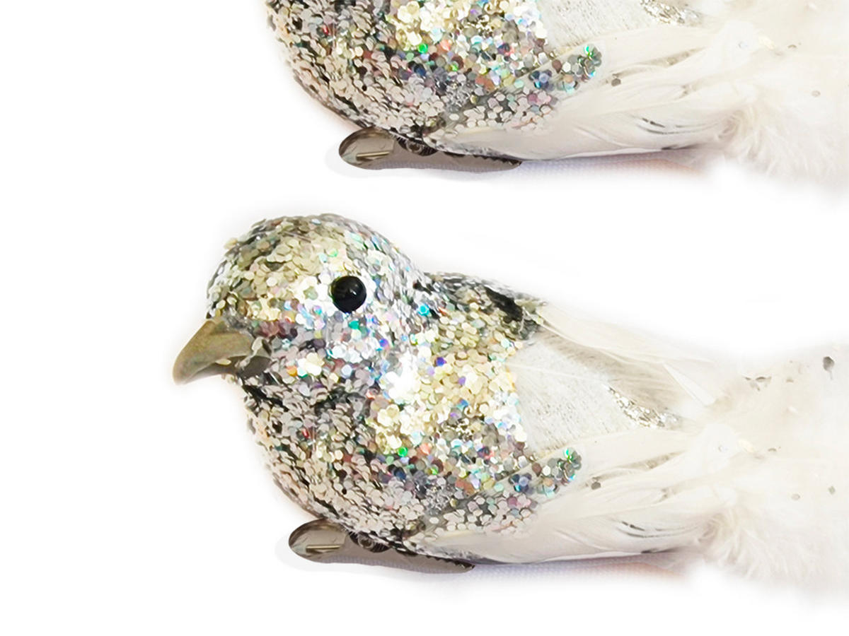 WEIHNACHTSVOGEL 2er-Set mit Clip mit Glitzer silber 13 cm - Silberfarben/Weiß, Naturmaterialien/Kunststoff (5/5/13cm) - LAALU