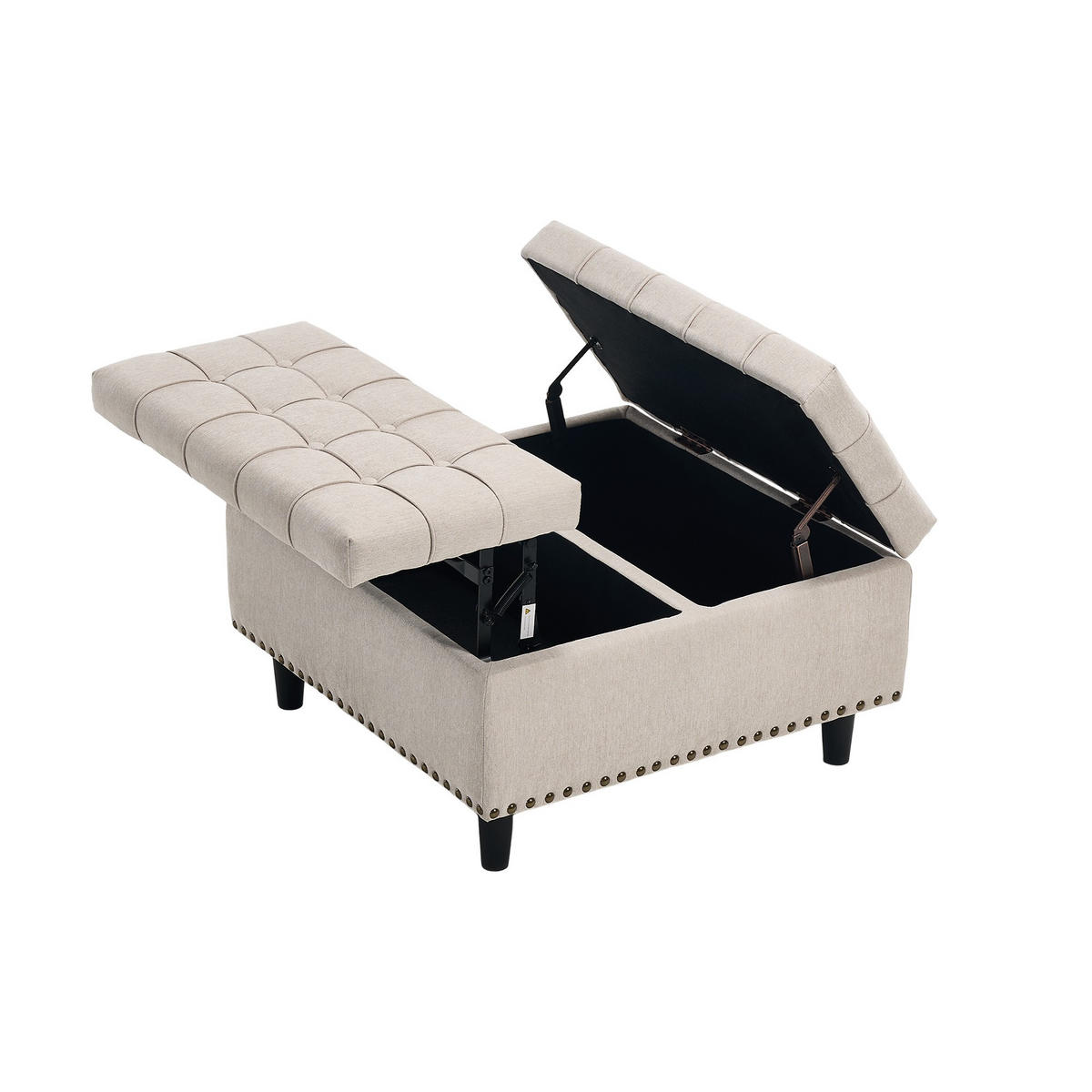 HOCKER Couchtisch,Aufbewahrungsstuhl,höhenverstellbar,Leinen,Beige - Beige, Metall (75/41/75cm) - LVHOM